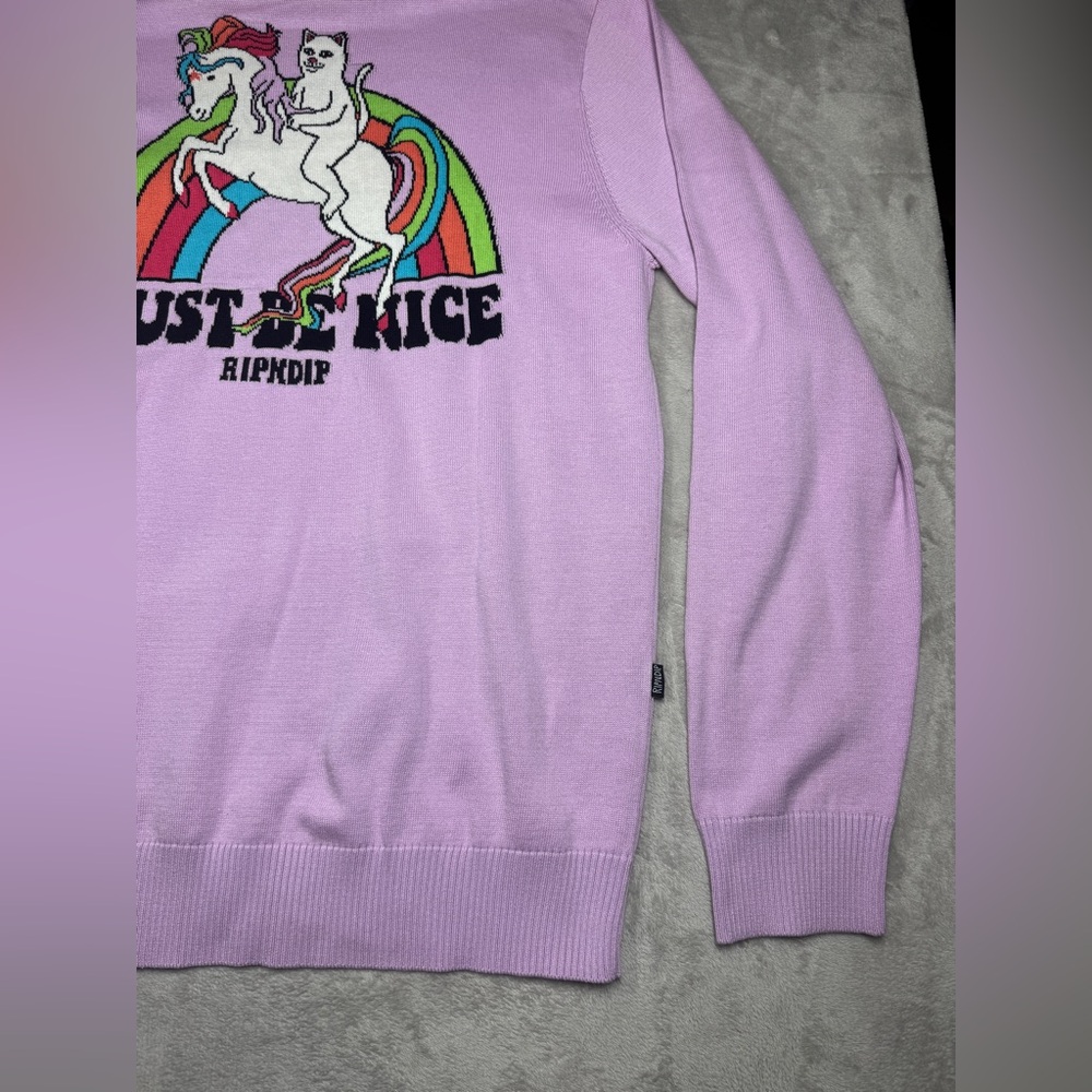 RIPNDIP My Little Nerm Knitted Rainbow Cat Unicorn Lavender Purple Sweater M - Picture 14 of 16